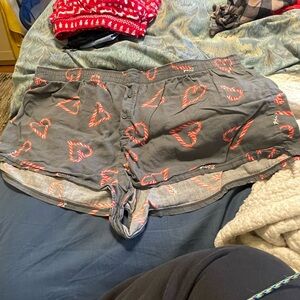 Gray Shorts with Red Heart Pattern